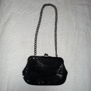Express Glitter Clutch Party Purse w/ Detachable Chain  Strap & Kiss Lock, Black